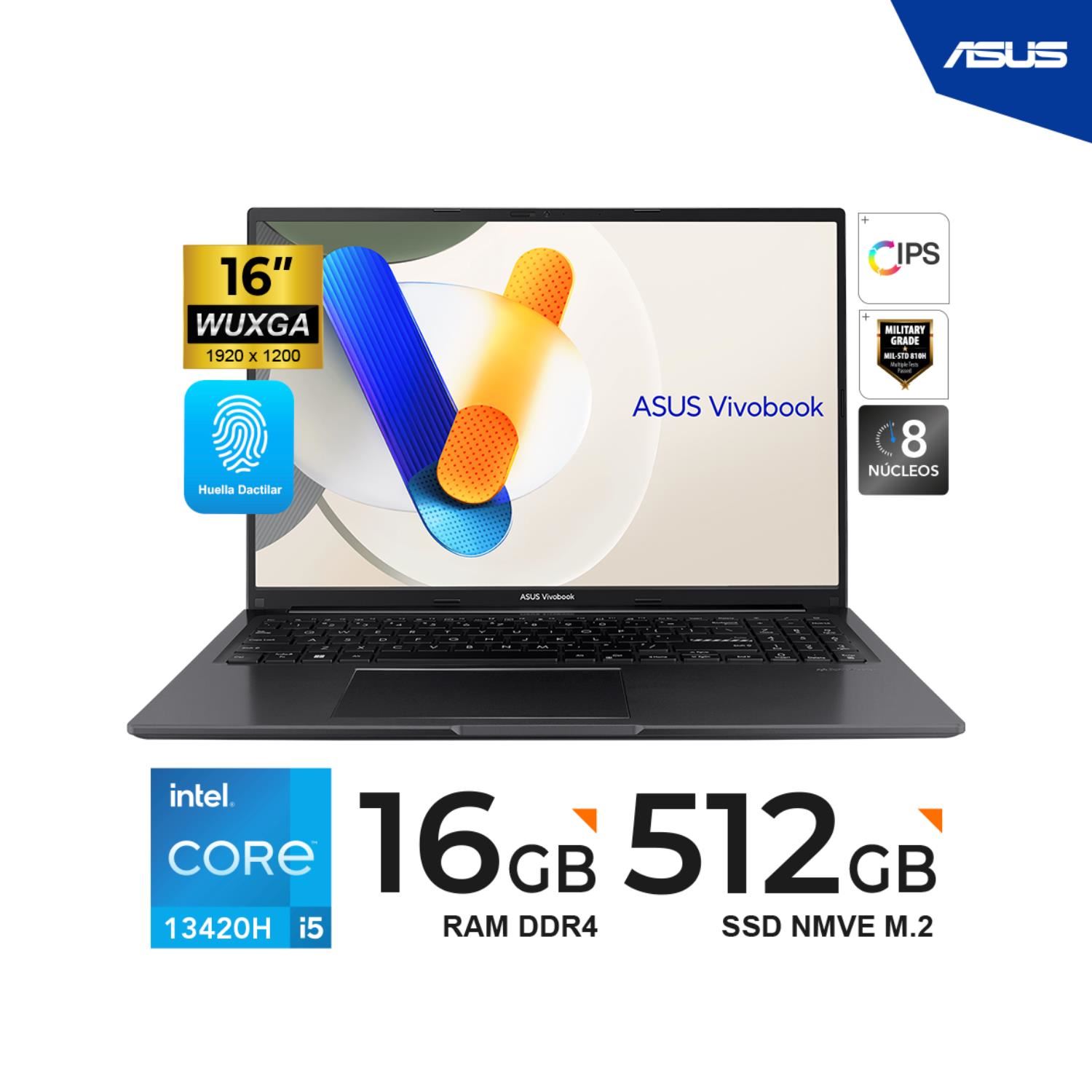 LAPTOP ASUS VIVOBOOK 16 - X1605VA-MB1350 16" WUXGA IPS Core i5-13420H 2.1/4.6GHz 16GB DDR4 512 SSD FREEDOS