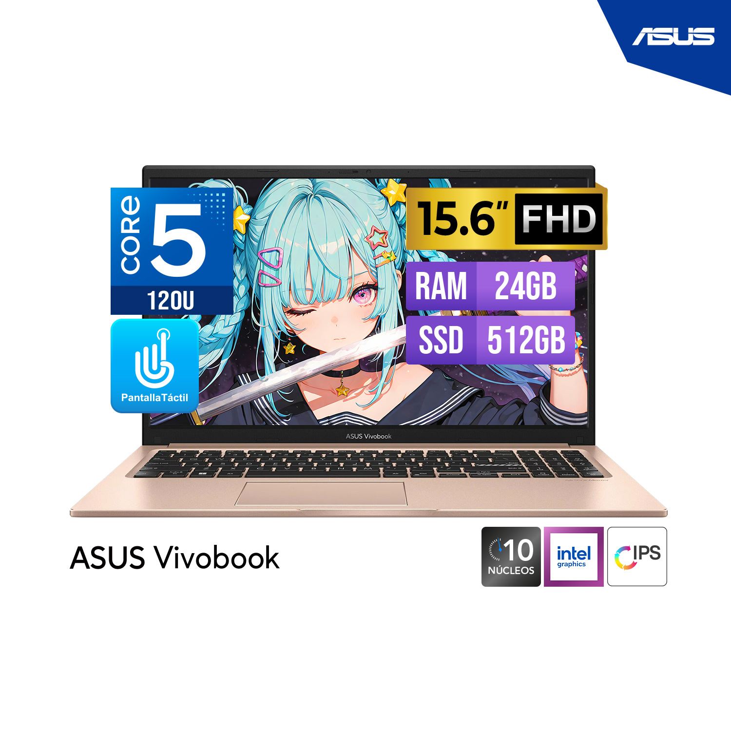 LAPTOP ASUS VIVOBOOK X1504VA-E84465 15.6" TACTIL Intel Core 5-120U 24GB 512GB FreeDOS