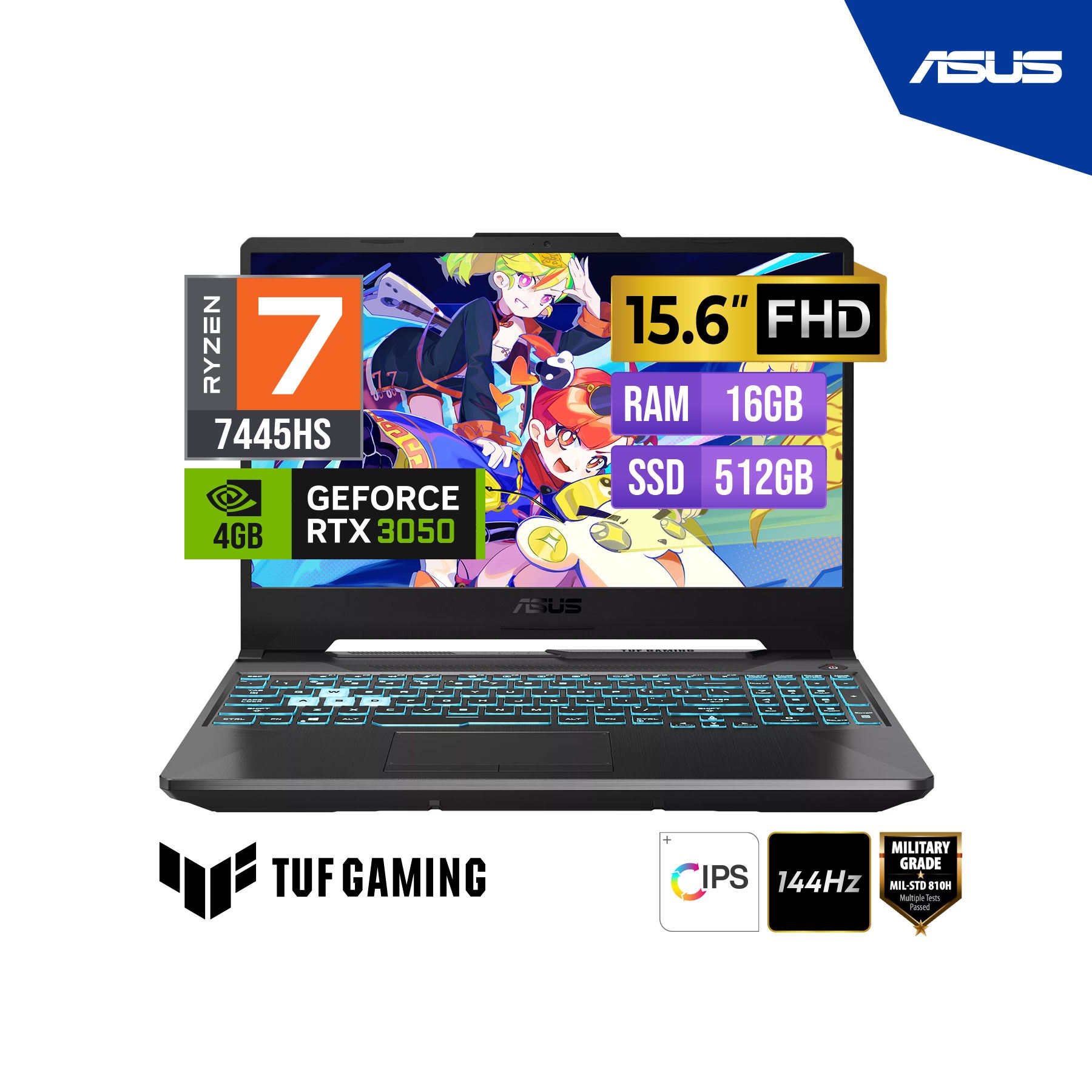 Laptop ASUS TUF Gaming A15 15.6" FHD IPS Ryzen 7 16GB 512GB RTX 3050 FreeDOS