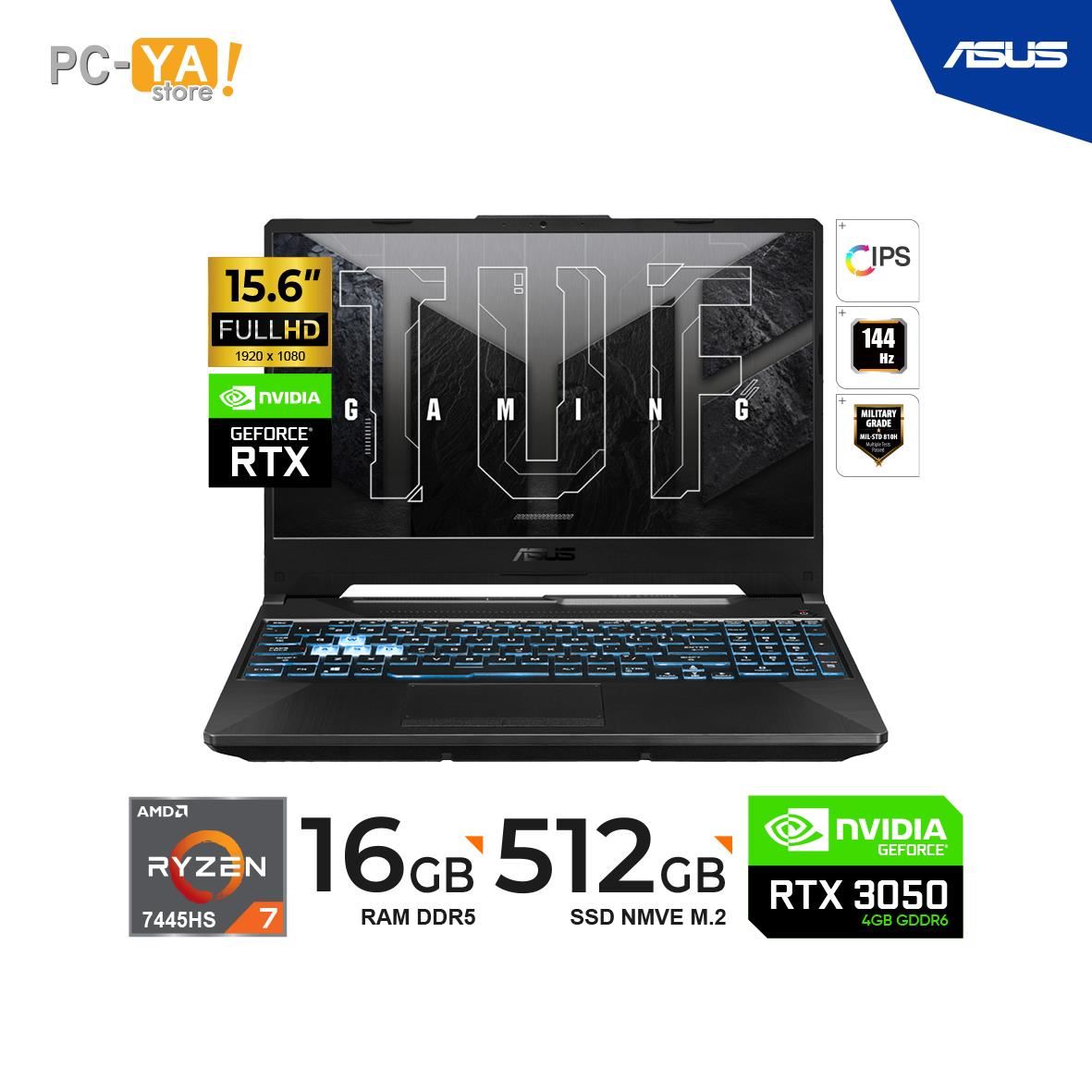 LAPTOP ASUS GAMING TUF A15 15.6" FHD IPS Ryzen 7 7445HS 16GB DDR5-4800 512GB GEFORCE RTX 3050 4GB FreeDOS