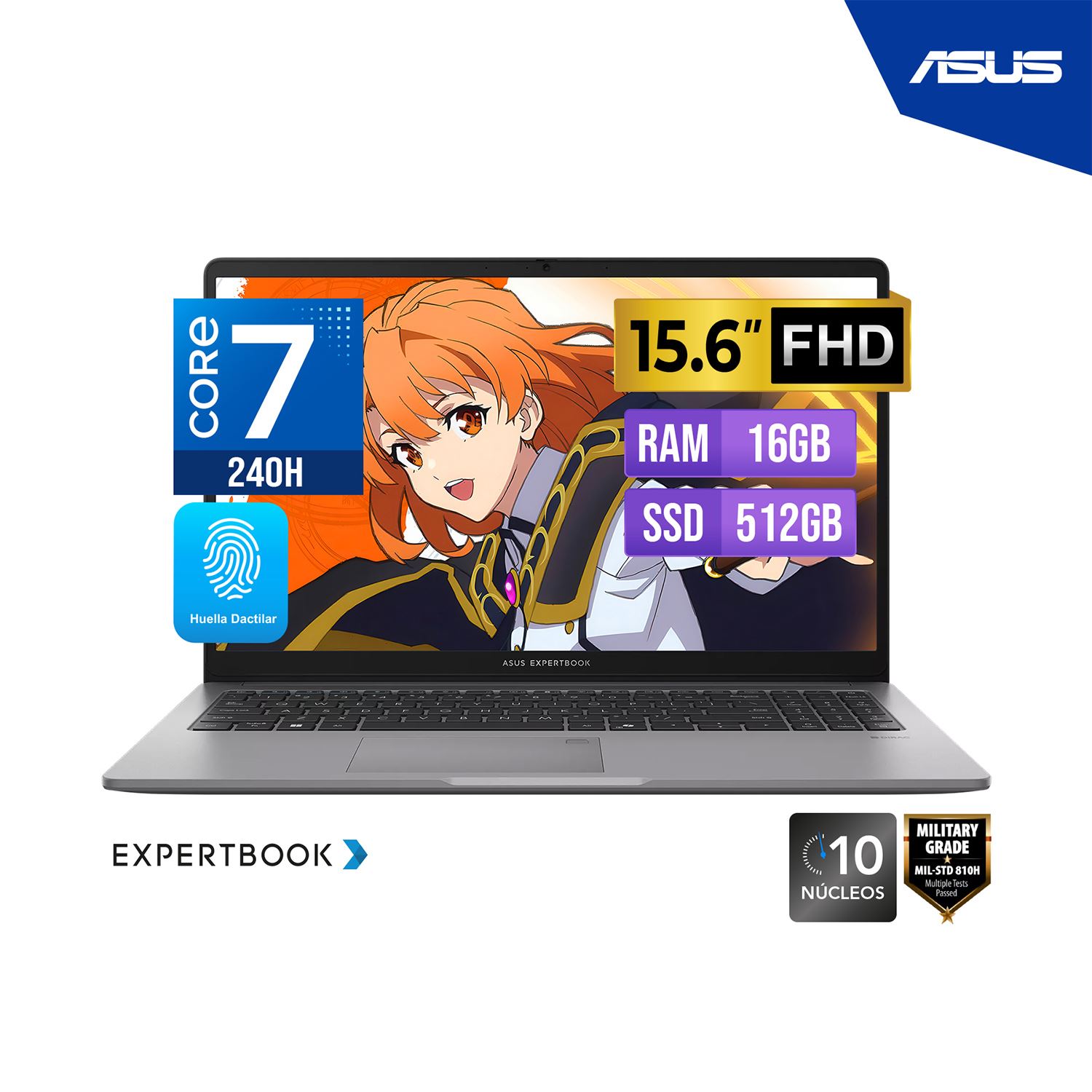Laptop Asus ExpertBook FHD IPS 15.6" Core 7 240H 16GB 512GB FreedOS
