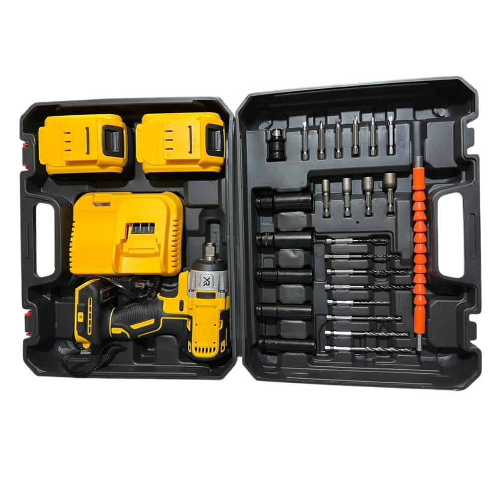 Taladro con 2 baterias y cargador con estuche de piezas