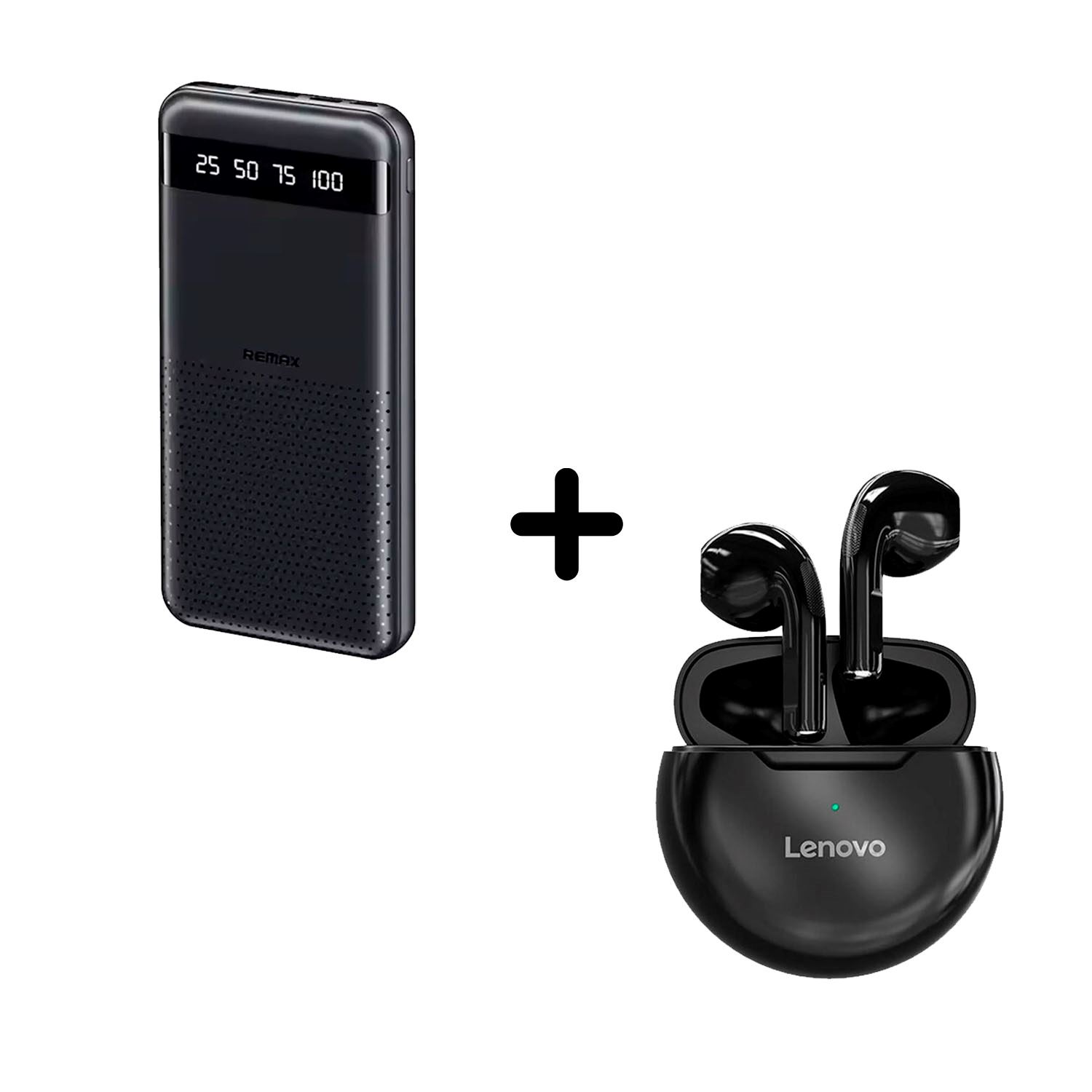 Combo Remax RPP-10 + Audífonos Lenovo HT38 Negro BT 5.0
