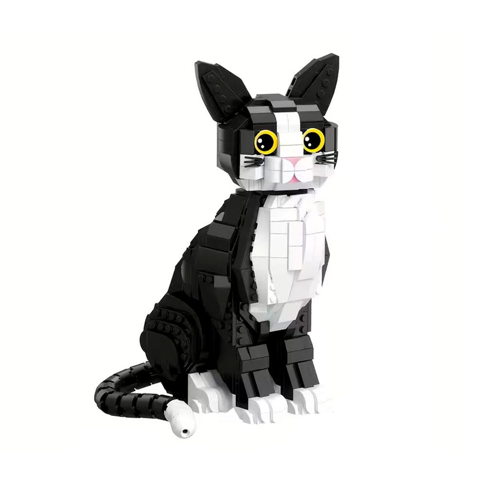 Gato Negro con Blanco sentado Mini Bloques Armable 1020 Piezas