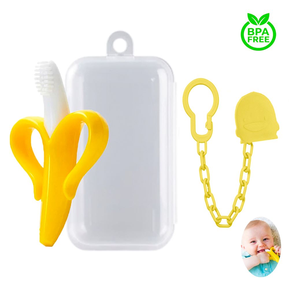 Mordedor Banana Amarillo Para Bebe Con Cadena Ornitorrinco Amarillo Baby Froggie