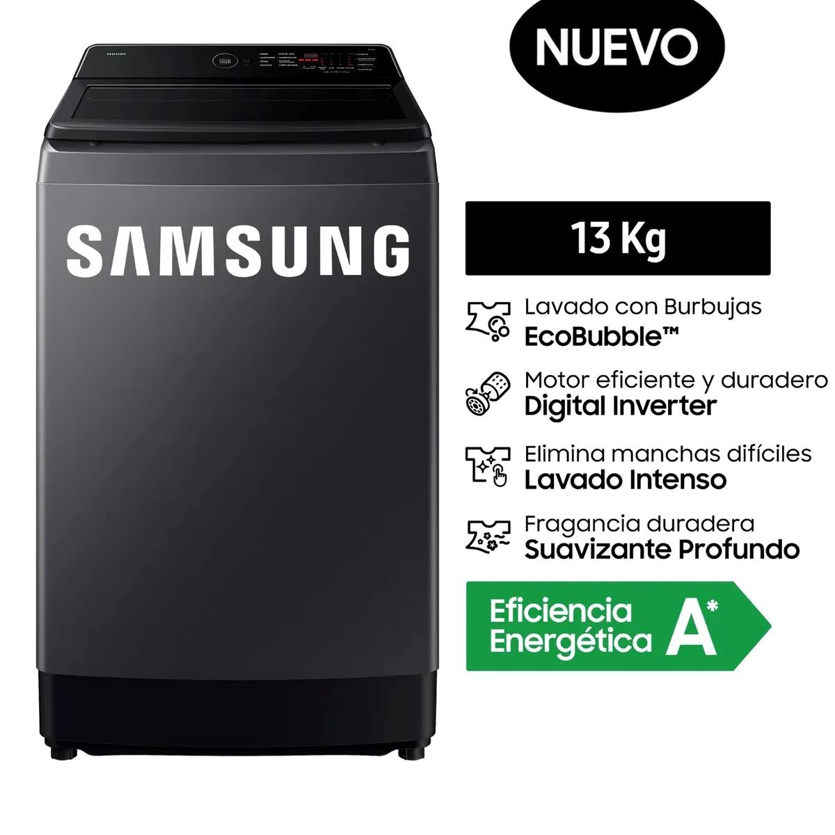 Lavadora Samsung EcoBubble™ 13 kg WA40F13E4CPE – Gris Grafito