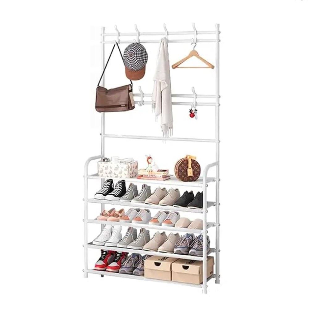 Estante de Zapatos 5 Niveles Zapatera de Metal + Perchero Organizador..