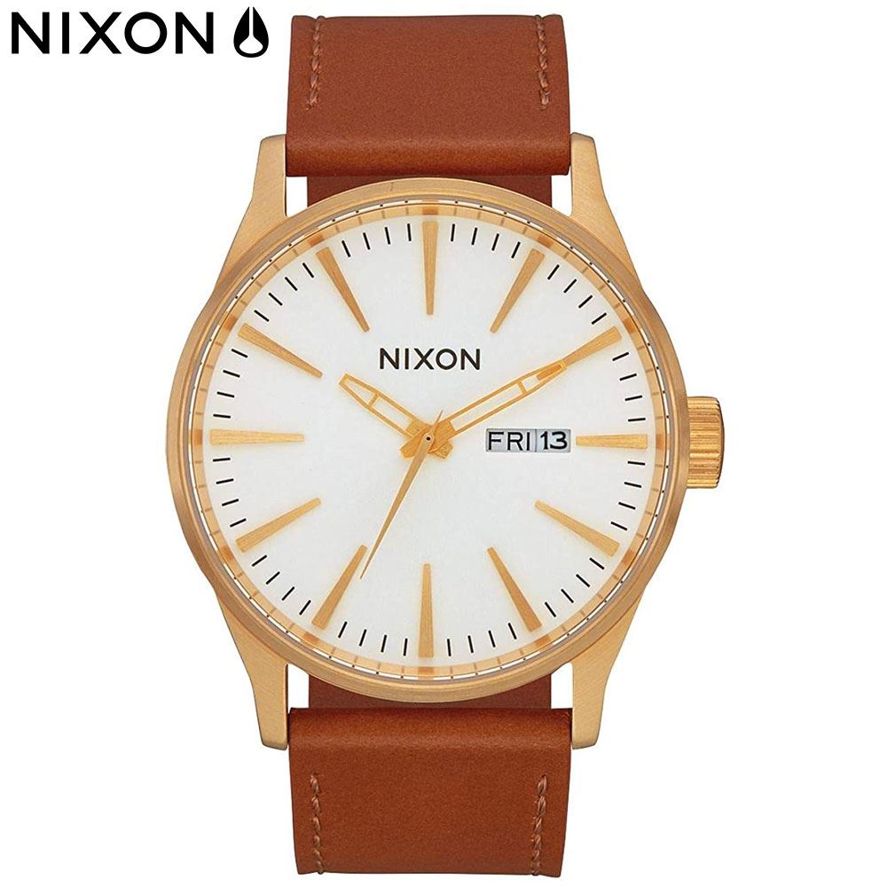 Reloj Nixon Sentry A1052621 Fecha Correa de Cuero Marrón Dial Blanco