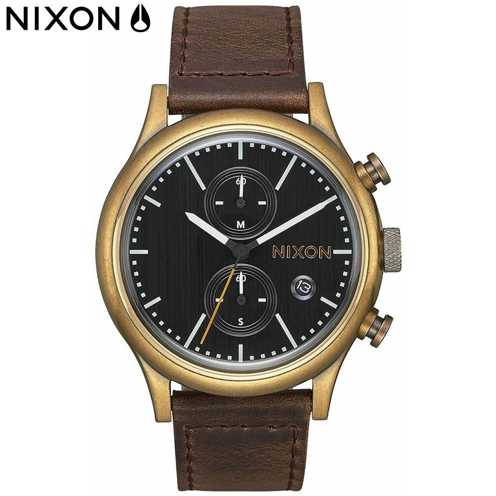 Reloj Nixon Station A11632539 Fecha Cronómetro Acero Oro Viejo Correa de Cuero Marrón