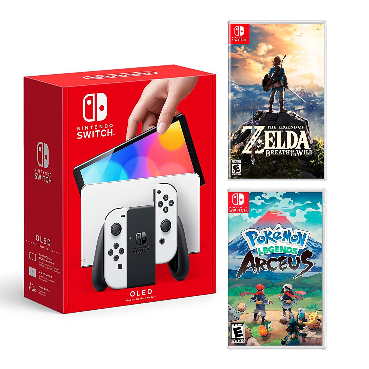 Consola Nintendo Switch Oled Blanco + Zelda Breath of the wild + Pokémon Arceus