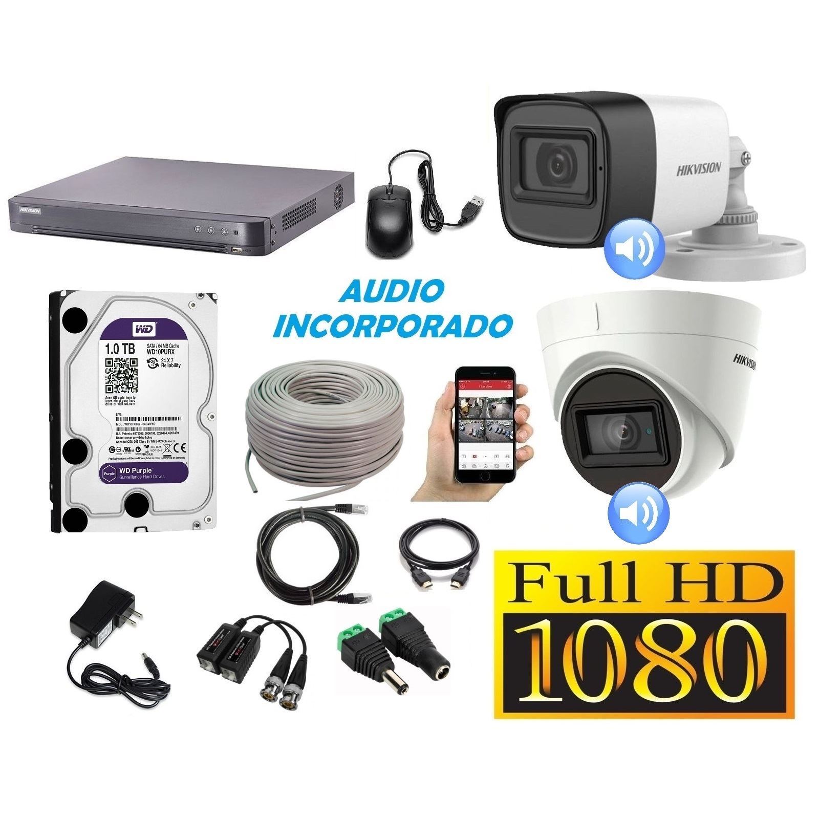 Cámaras Seguridad Kit HIKVISION con Audio Incorporado 1tb Completo | Juntoz