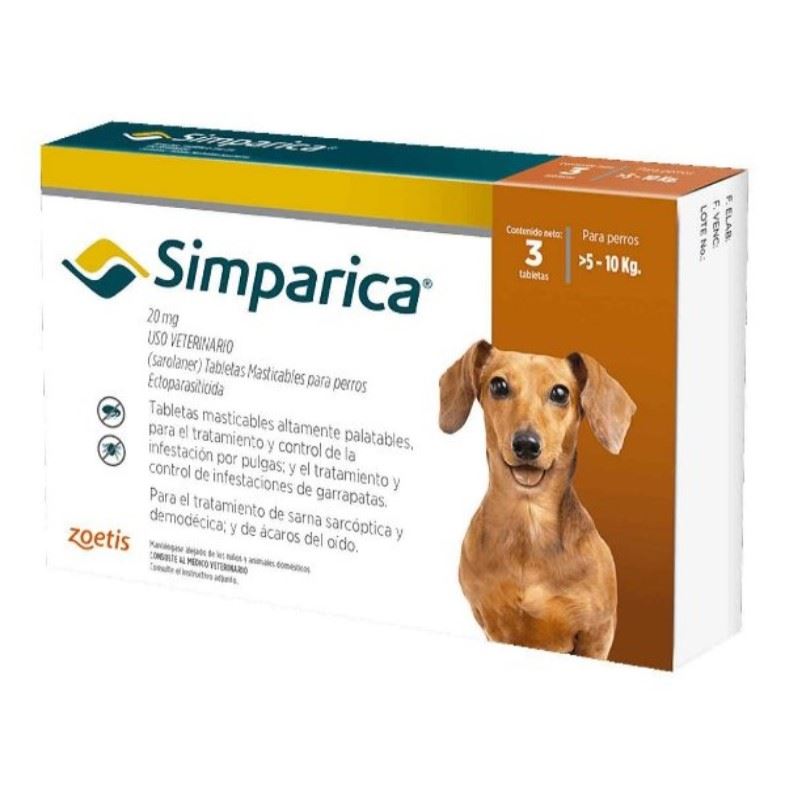 Simparica Antipulgas 20 mg X 3 Tabletas 5 - 10 KG