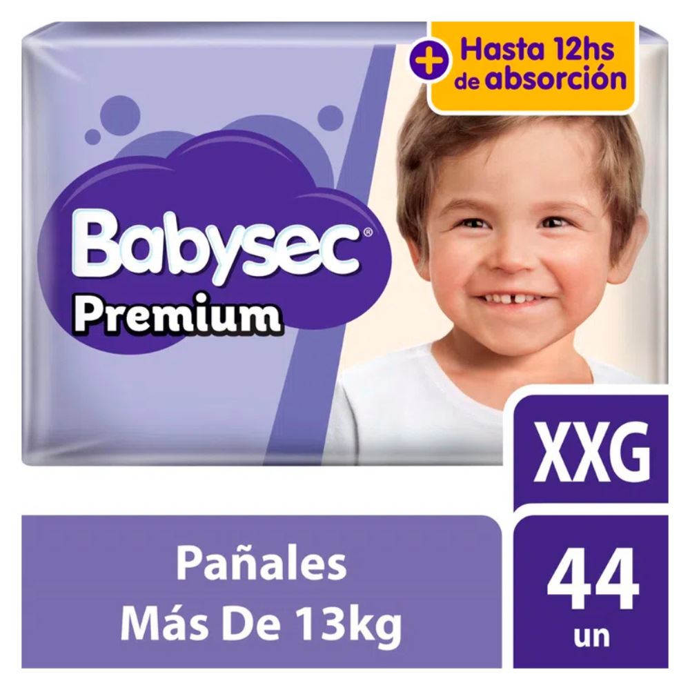Pañales para Bebé BABYSEC Premium Talla XXG Paquete 44un