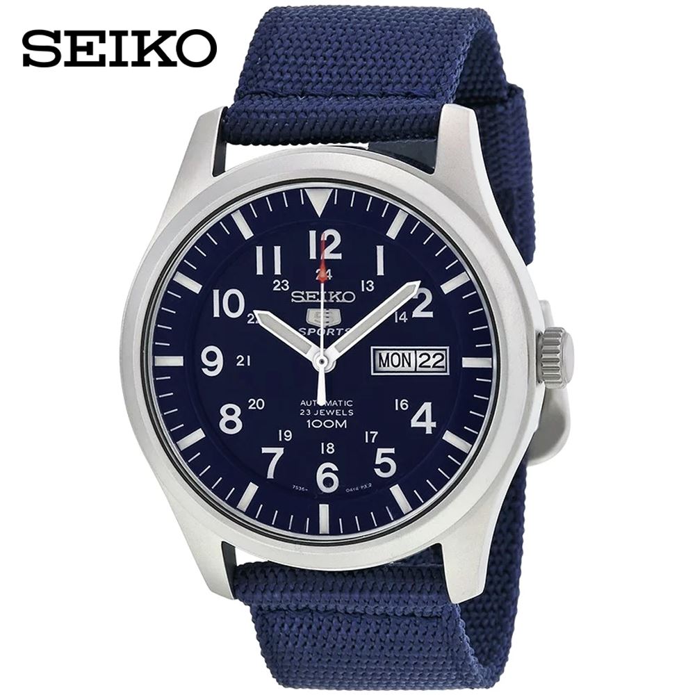 Reloj Seiko 5 Sports SNZG11 Automático Acero Inoxidable Mate Correa Nailon Azul