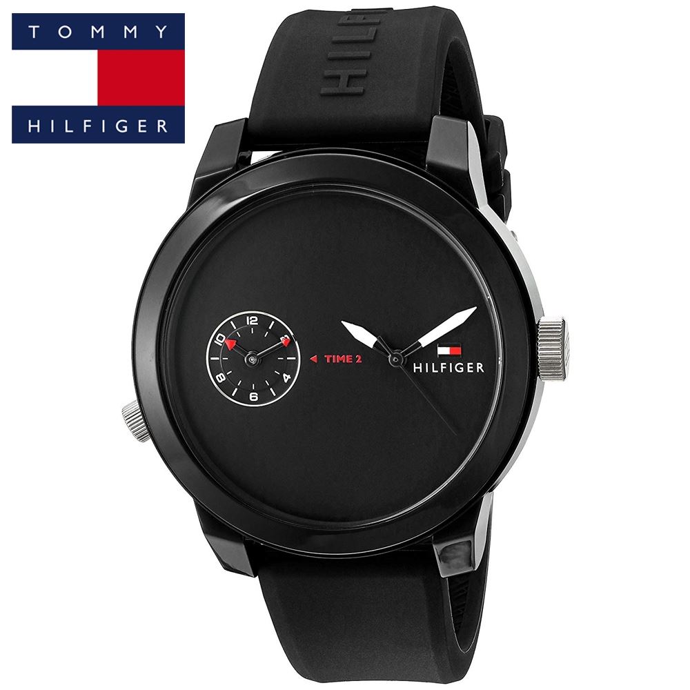 Reloj Tommy Hilfiger Denim 1791326 Hora Dual Correa De Silicona Negro