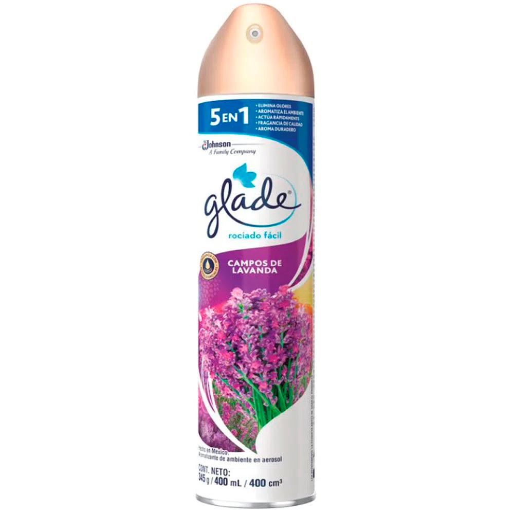 Aromantizante en Spray GLADE 5 en 1 Campo de Lavanda Frasco 400ml