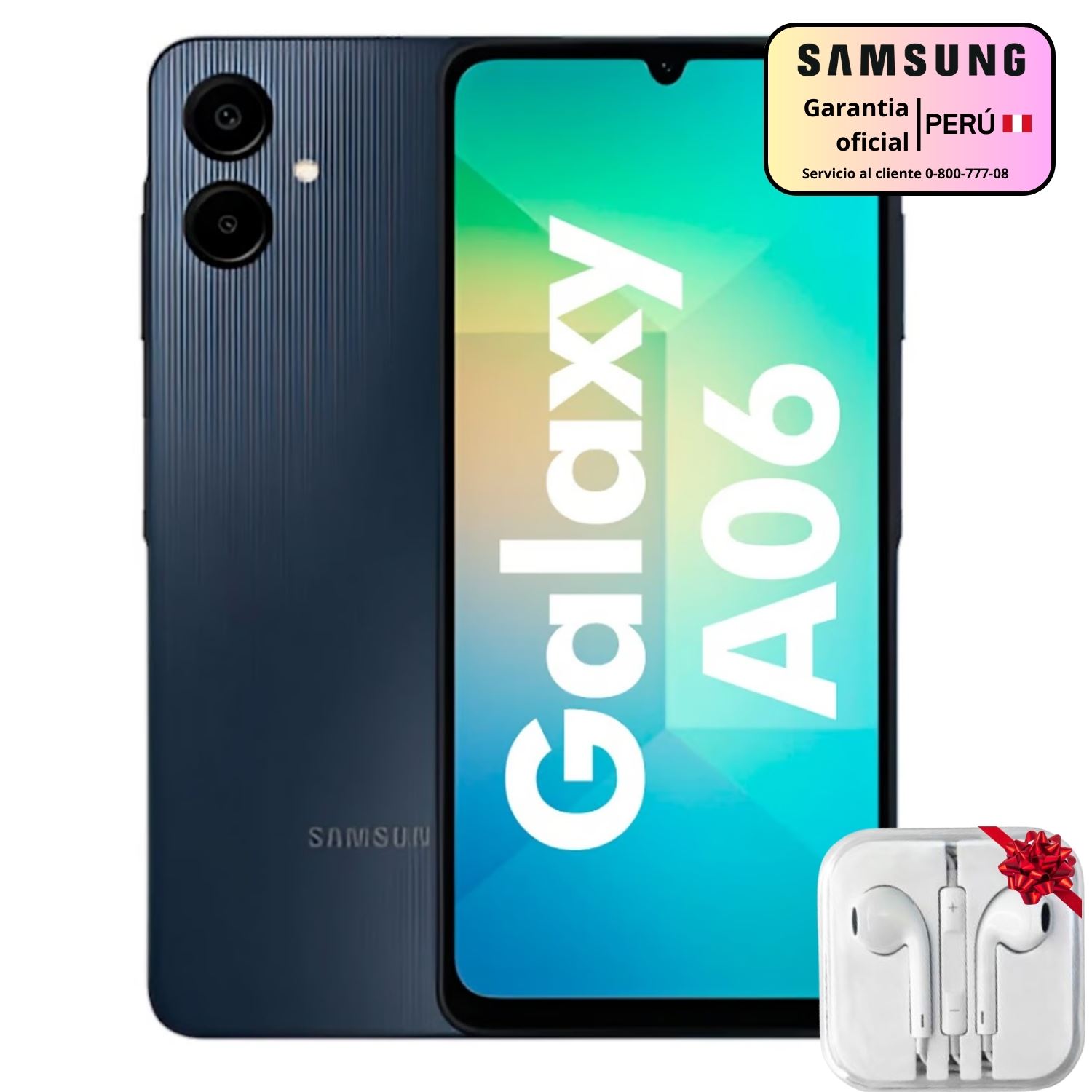 Celular Samsung A06 Negro 64GB 4GB de ram + Audifonos Jack 3.5mm de Regalo