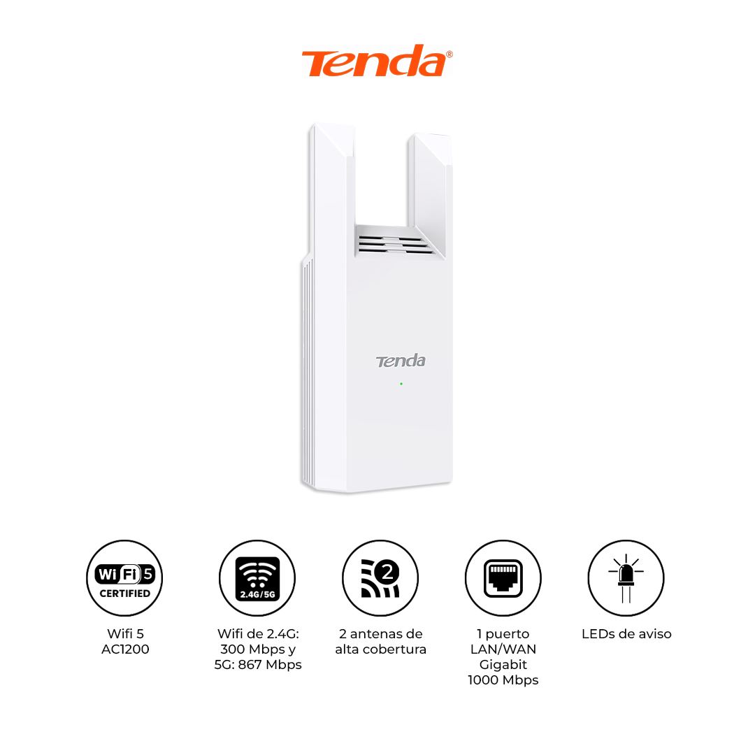 Extensor WiFi Tenda A18 Pro AC1200 Doble Banda Blanco