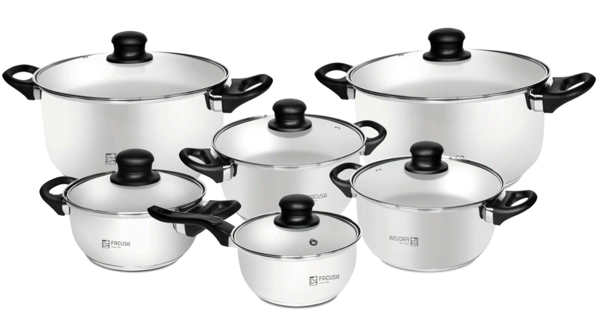 Set de Ollas Facusa Hogar 12 piezas tapa de vidrio