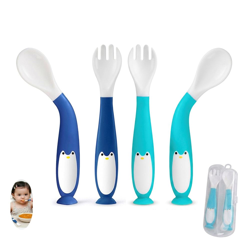 Duo Pack Cubiertos Flexible Pingüino A+C Para Bebe