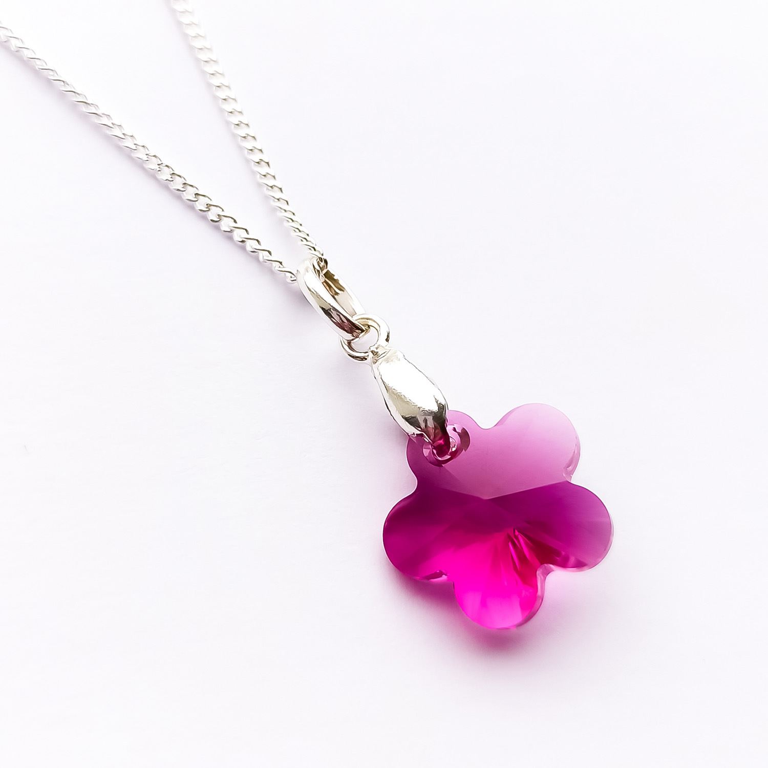 Collar de Plata 925 con Dije Flor de Cristal Morada para Mujer Joyería Fina Elegante Ideal Regalo