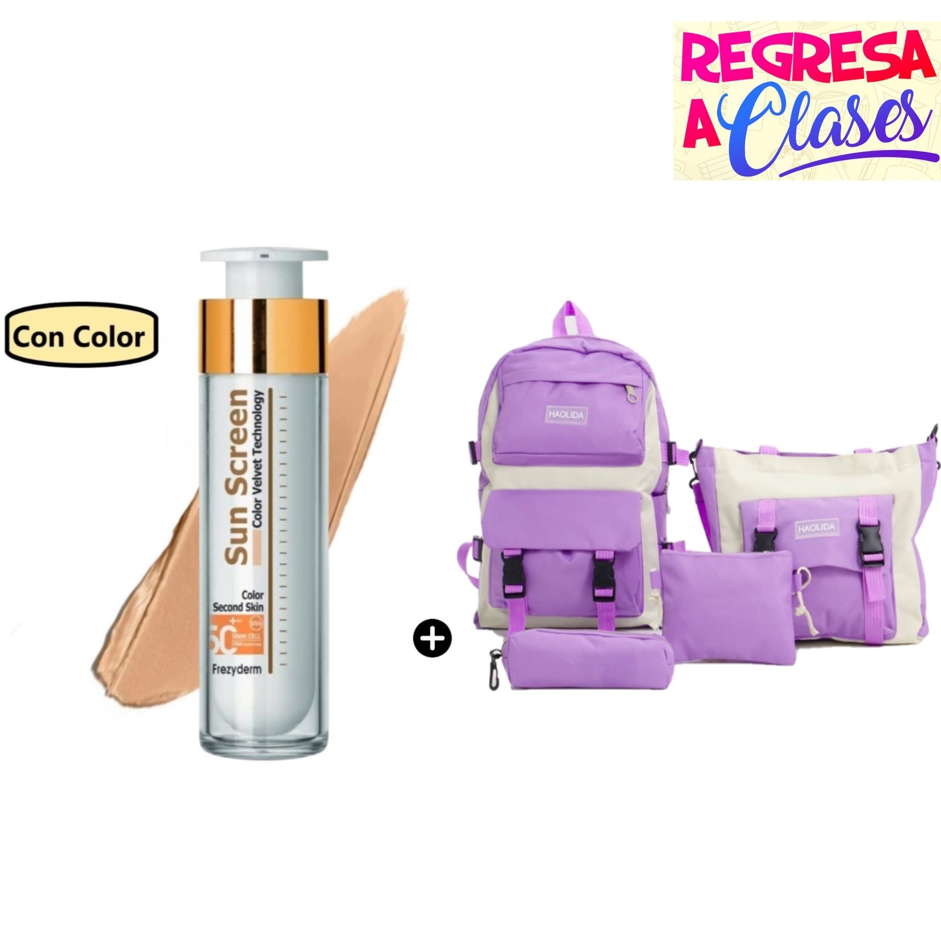 Frezyderm Velvet Sunscreen Color Face 50Ml + Mochila 4 en 1 Kawaii Lila