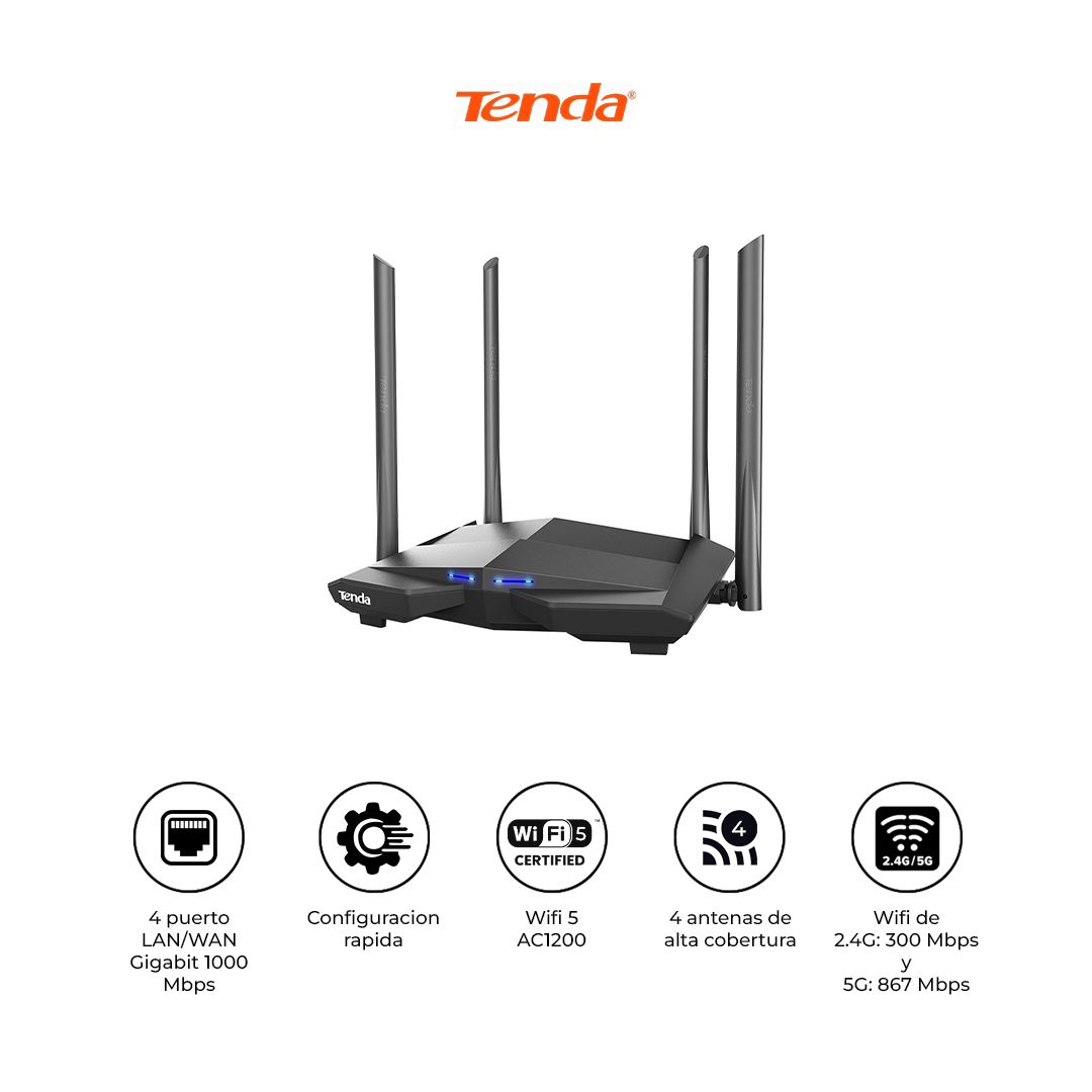 Router WiFi Tenda AC10 AC1200 Gigabit Doble Banda