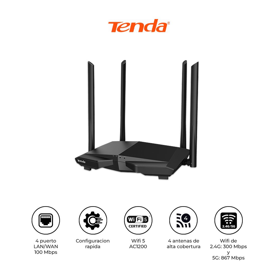 Router WiFi Tenda AC6 AC1200 Doble Banda 4 Antenas
