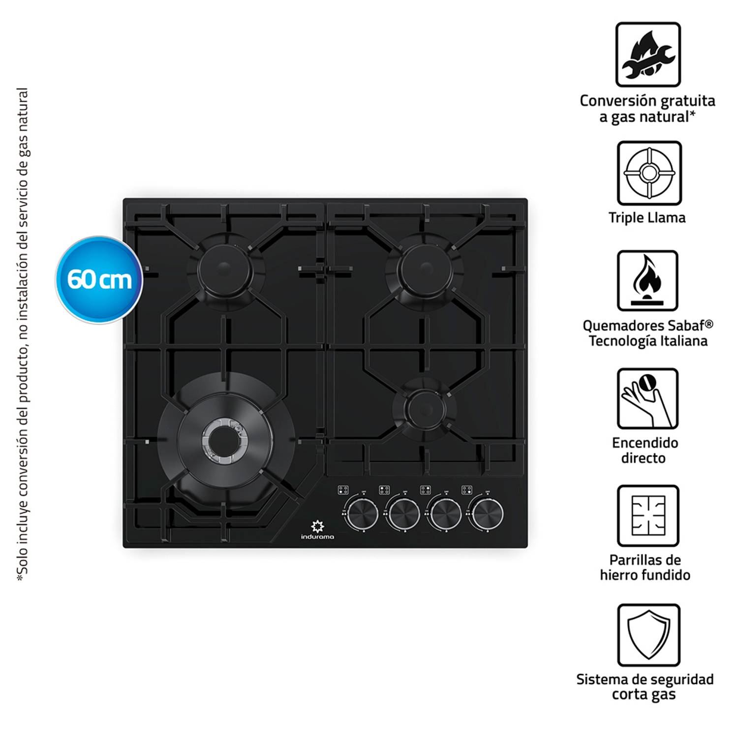 Cocina Empotrable Indurama EGASI-604CGNE 4 Hornillas