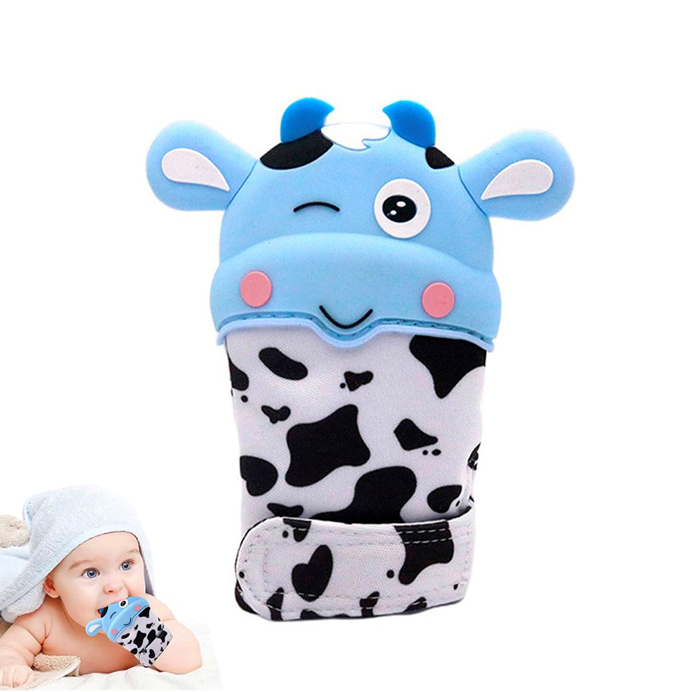 Guante mordedor vaquita celeste para bebe