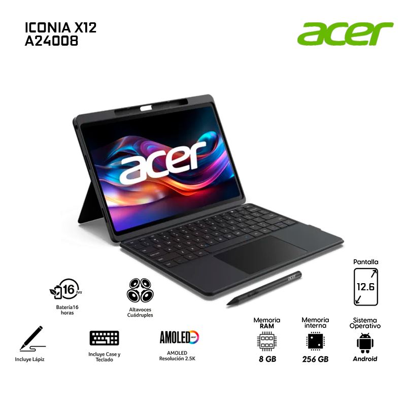 Tablet Acer Iconia X12-11 126 WQXGA OLED 8GB RAM 256GB Almacenamiento  A24008
