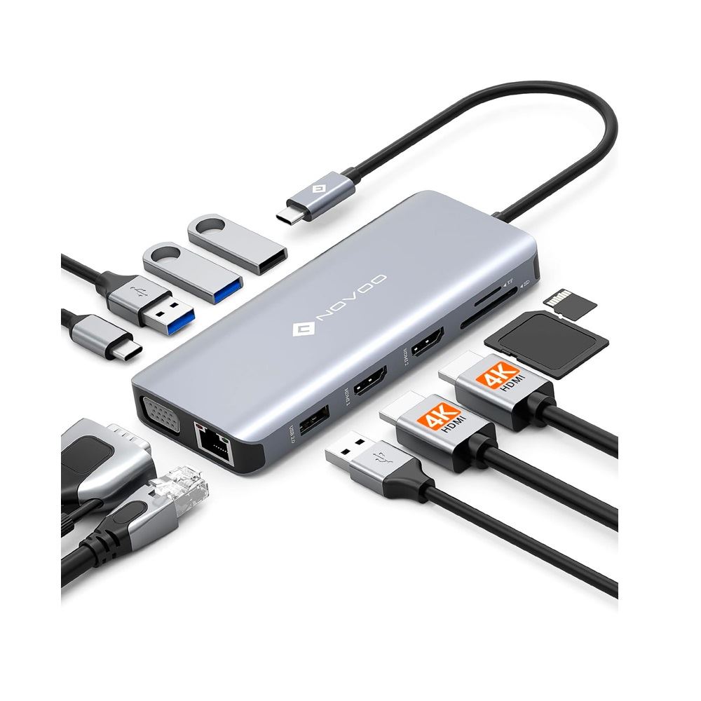 Estacion Docking Station NOVOO 11-in-1 Interfaz USB-C Plug-and-Play