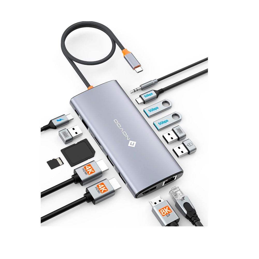 Estacion Docking Station NOVOO 14-in-1 Interfaz USB-C Plug-and-Play