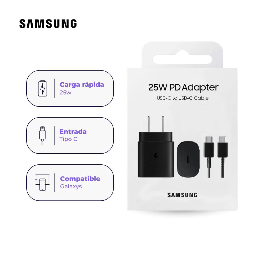 Adaptador USB-C Samsung Original 25W Con Cable Negro