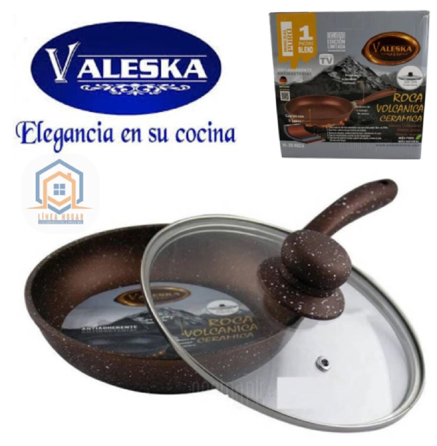 Sartén VALESKA Roca Volcánica de Cerámica con Tapa de Vidrio - 24 cm