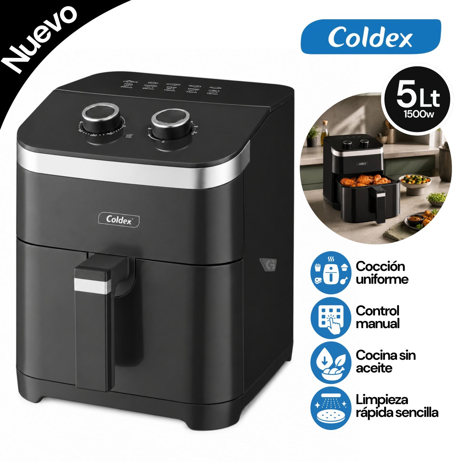 Freidora de aire manual Coldex CX- AF5M 5L