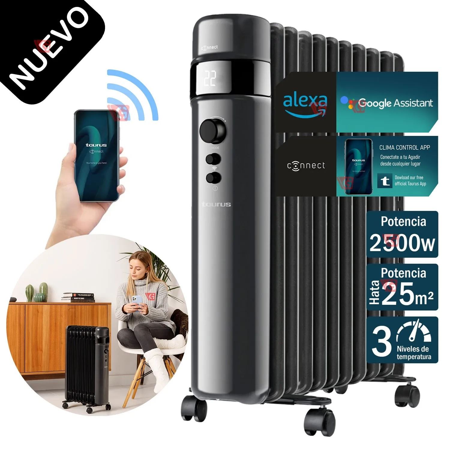 TERMO RADIADOR DE ACEITE ELECTRICO TAURUS AGADIR 2500 W CONNECT