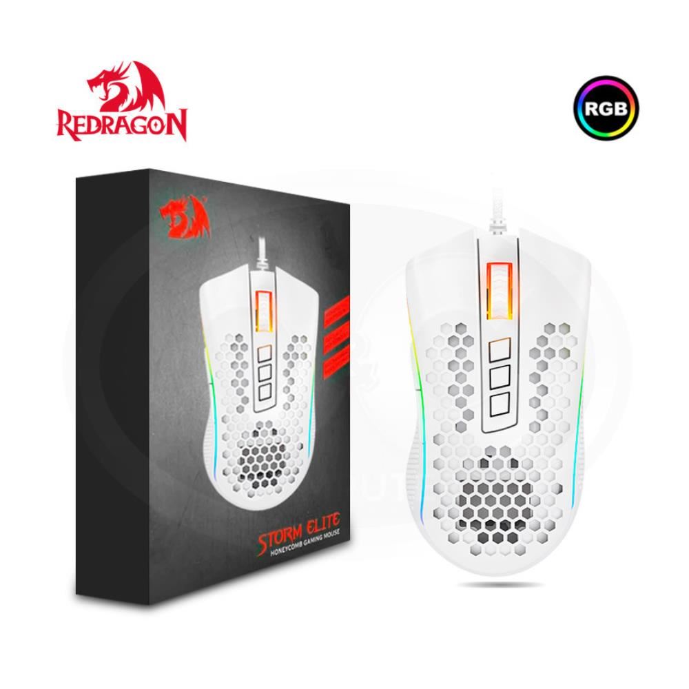 MOUSE REDRAGON STORM ELITE M988W-RGB WHITE DPI 16000 USB  PANAL DE ABEJA