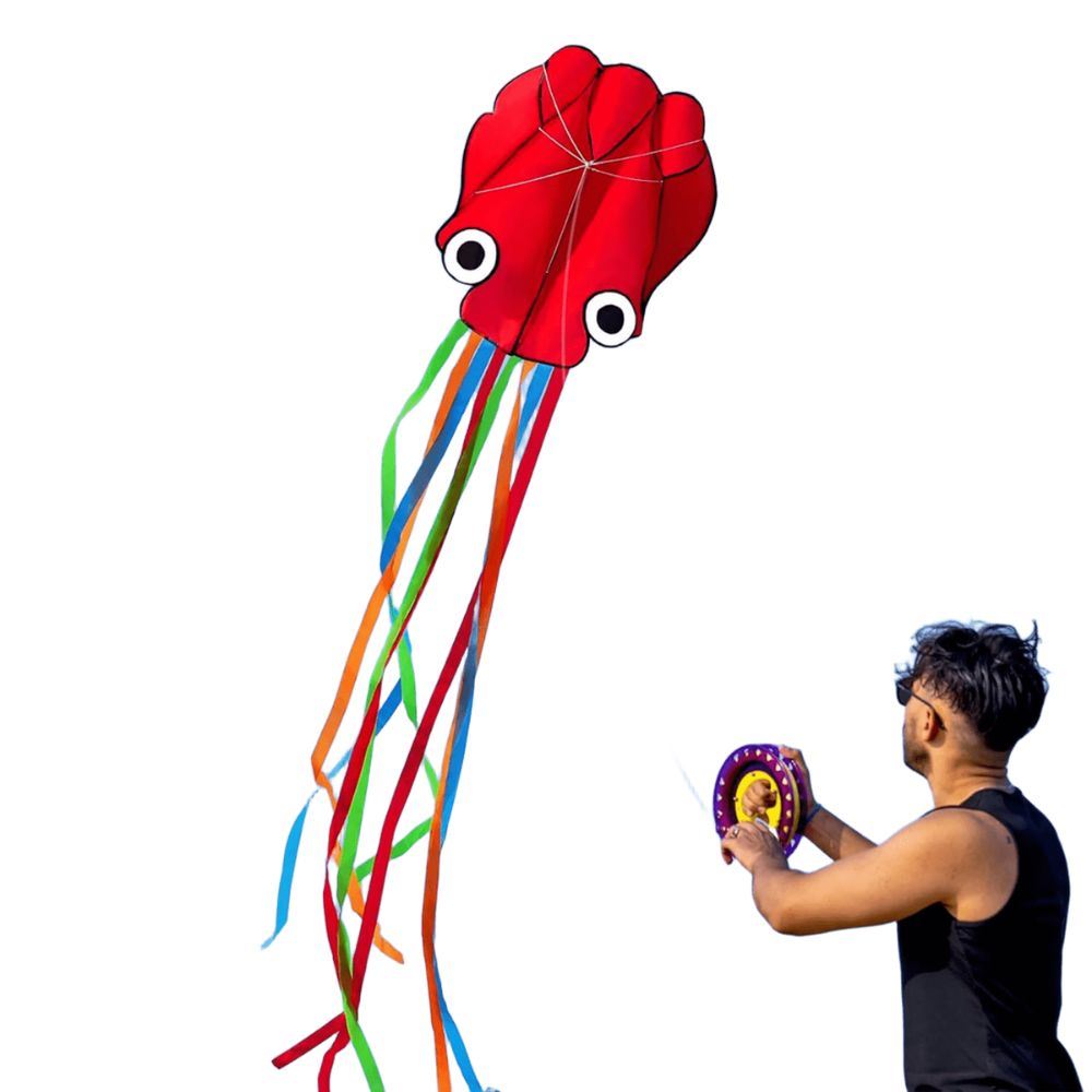 Cometa pulpo delta rojo 🪁🐙