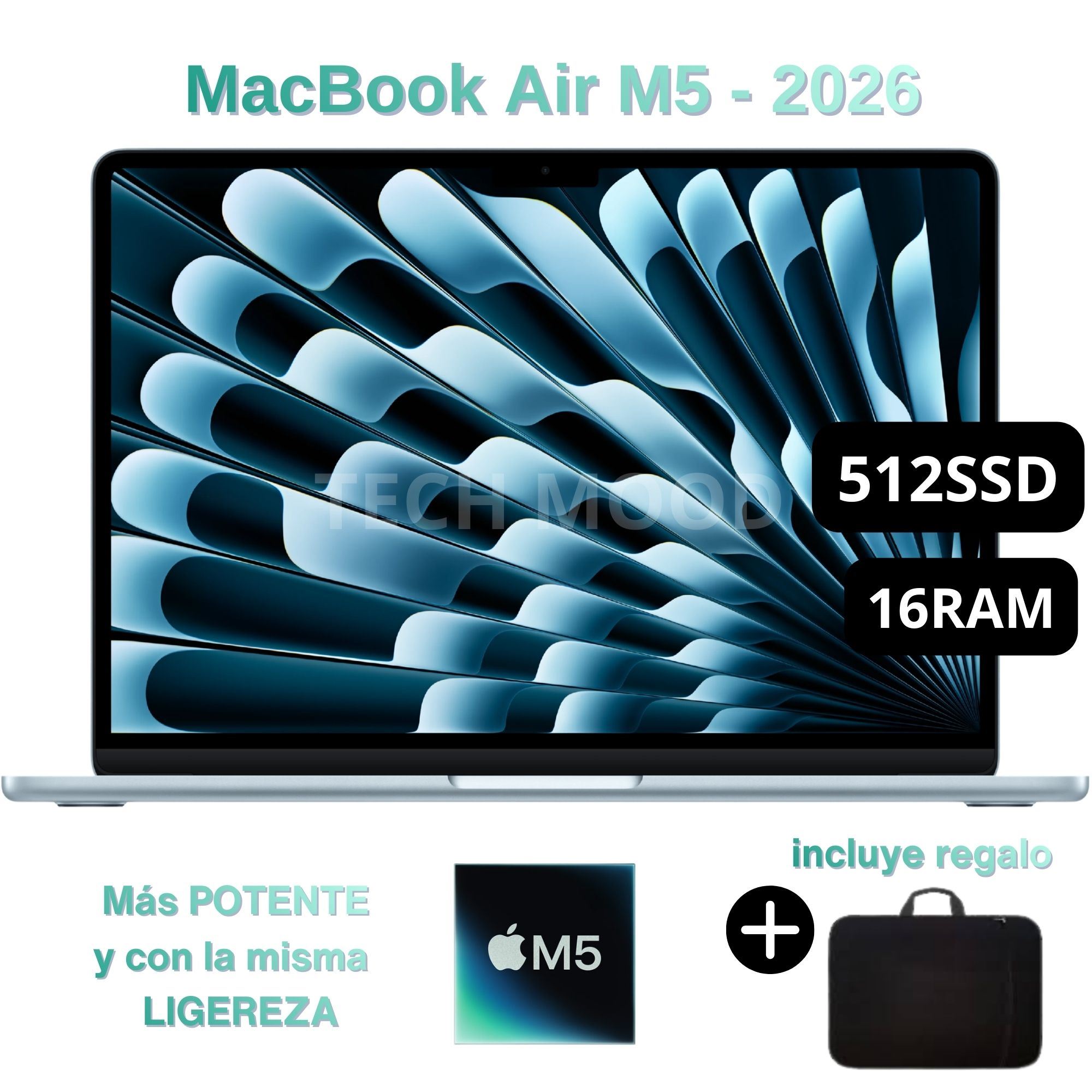 MacBook Air Apple de 13" | Chip M5 | 16GB RAM + 512GB SSD | Teclado Inglés - Sky Blue