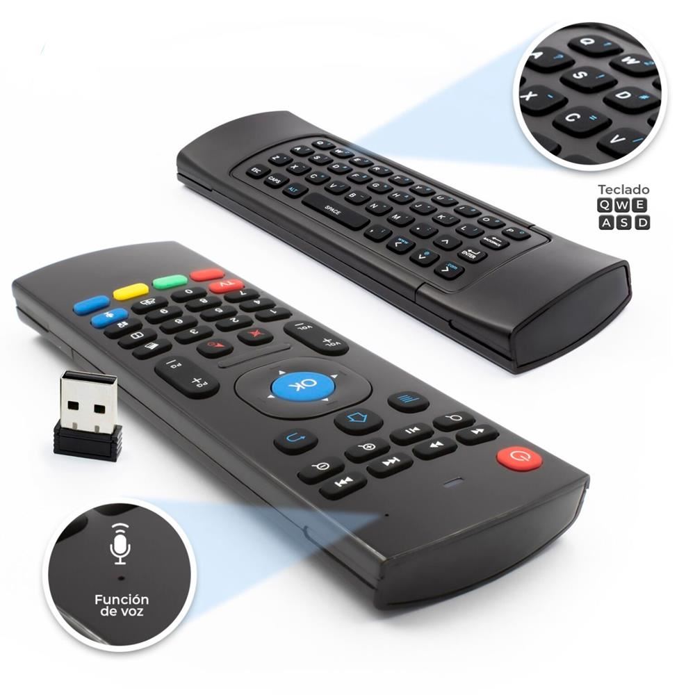 Air Mouse Inalámbrico con Teclado QWERTY + Control de Voz y Giroscopio