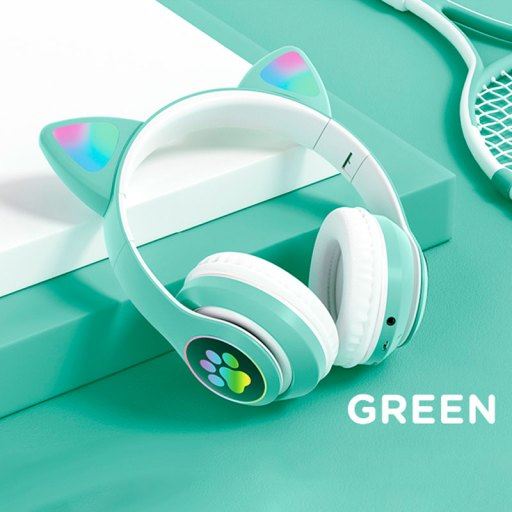 Audífono Gato Bluetooth con Luz Led-Verde