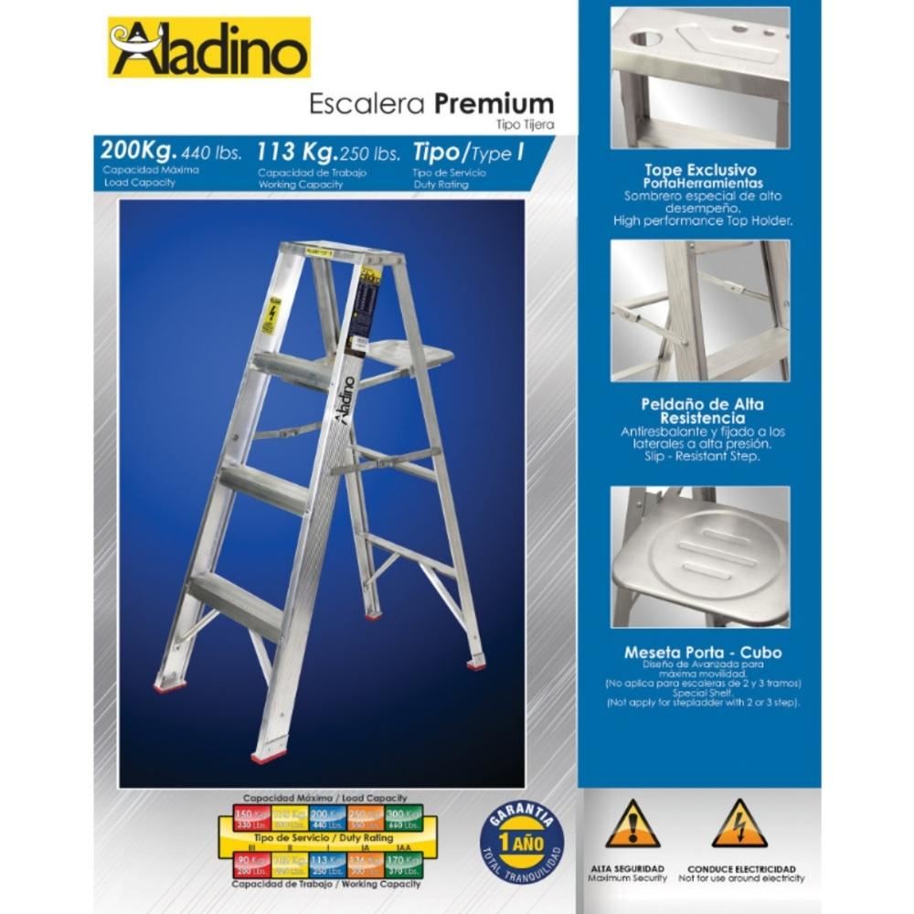 Escalera de aluminio simple clase tijera 4 tramos Aladino
