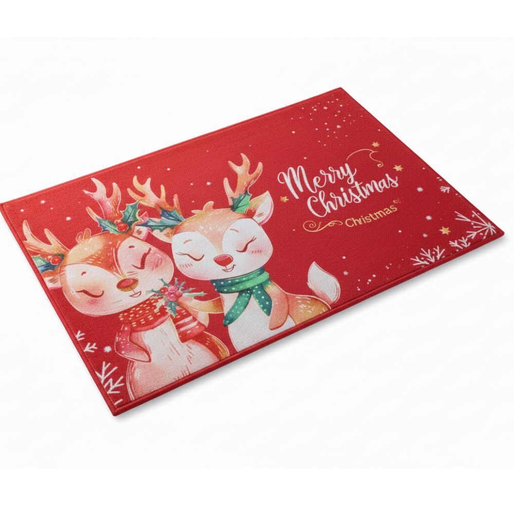 Tapete Navideño Renos 60x40 cm Alfombra Navidad de Pelos Cortos Suaves Antideslizante