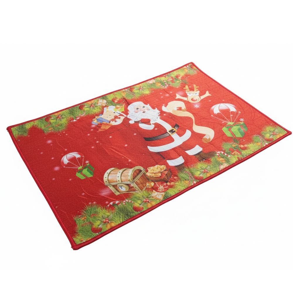 Tapete Navideño Papa Noe 60x40 cm Alfombra Navidad de Pelos Cortos Suaves Antideslizante