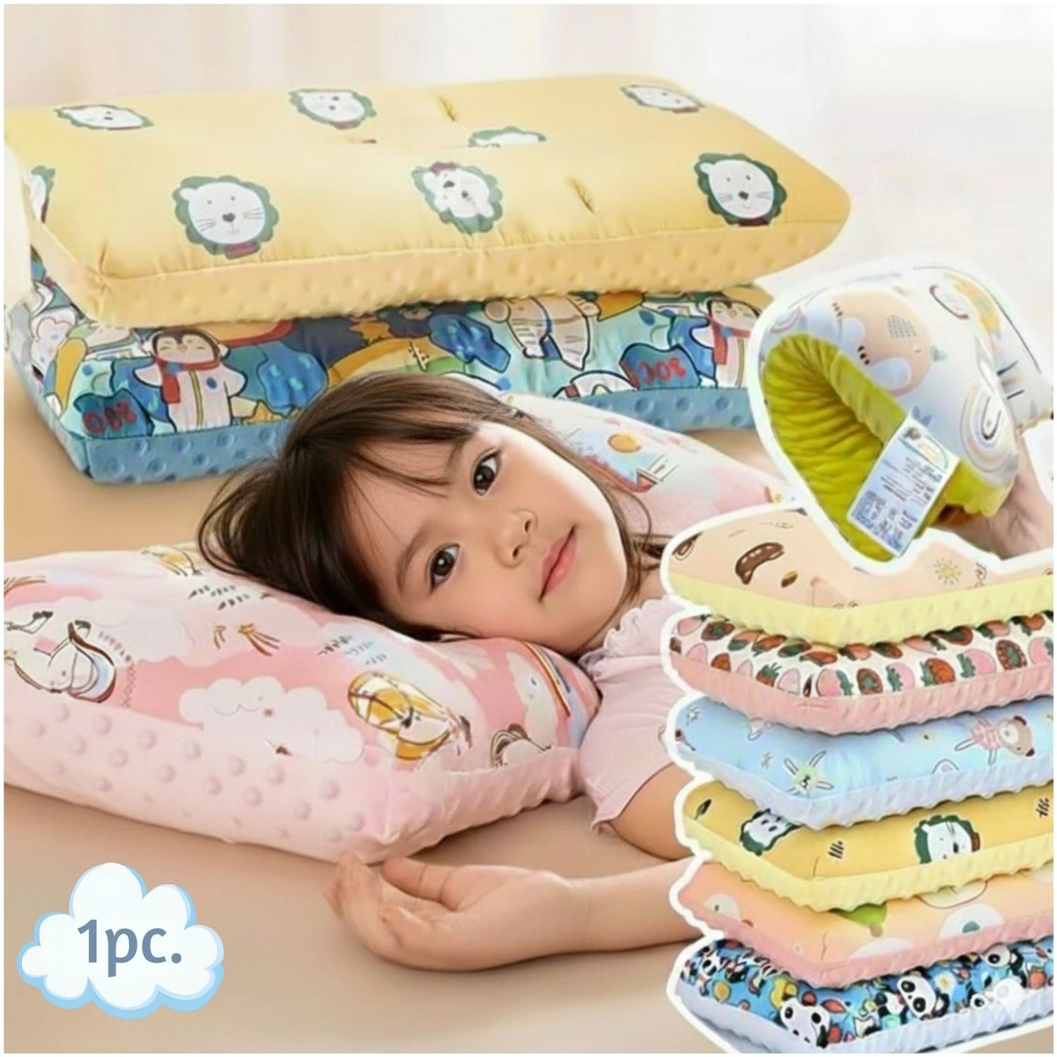 Almohada 3D Infantil Ergonómico Reversible con Puntos de Relajación modelos NIÑA 1 und.