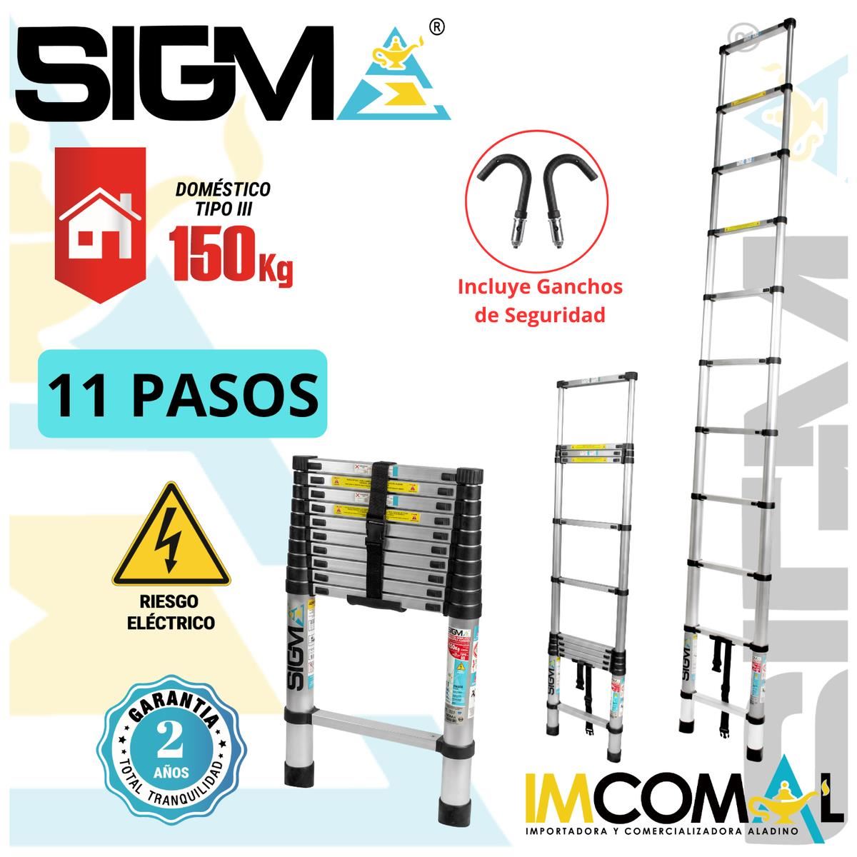 Escalera  Aluminio Arrimo Acoplable  de 11 Pasos. Cap. Max. de Carga: 150 Kg. Tipo III (Domestica)