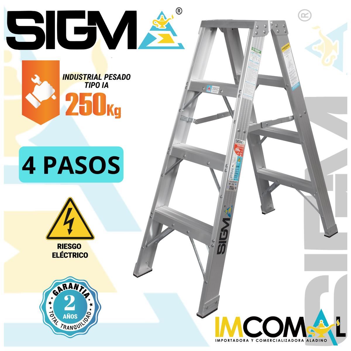 Escalera Aluminio Tijera Doble Acceso de 4 Pasos. Cap. Max. de Carga: 250 Kg. Tipo IA (Industrial Pesado)