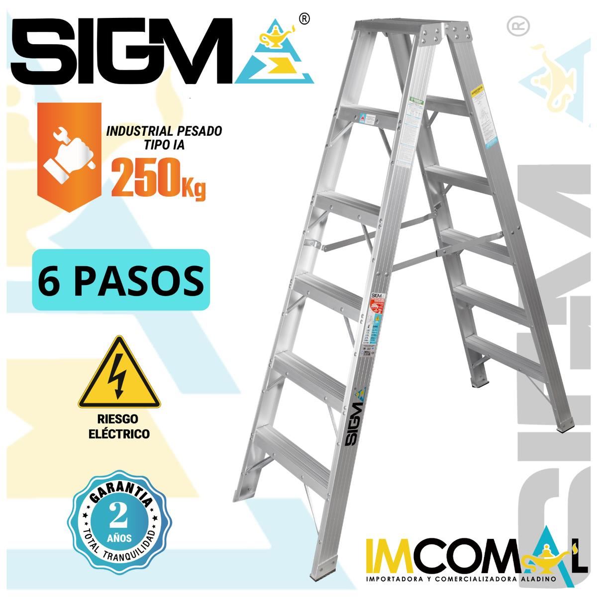 Escalera Aluminio Tijera Doble Acceso de 6 Pasos. Cap. Max. de Carga: 250 Kg. Tipo IA (Industrial Pesado)
