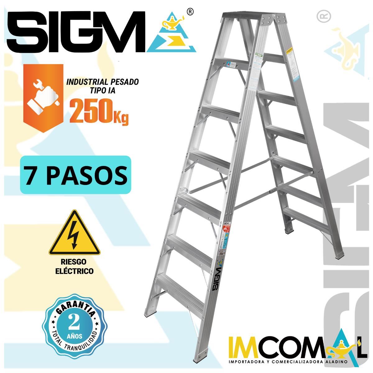 Escalera Aluminio Tijera Doble Acceso de 7 Pasos. Cap. Max. de Carga: 250 Kg. Tipo IA (Industrial Pesado)